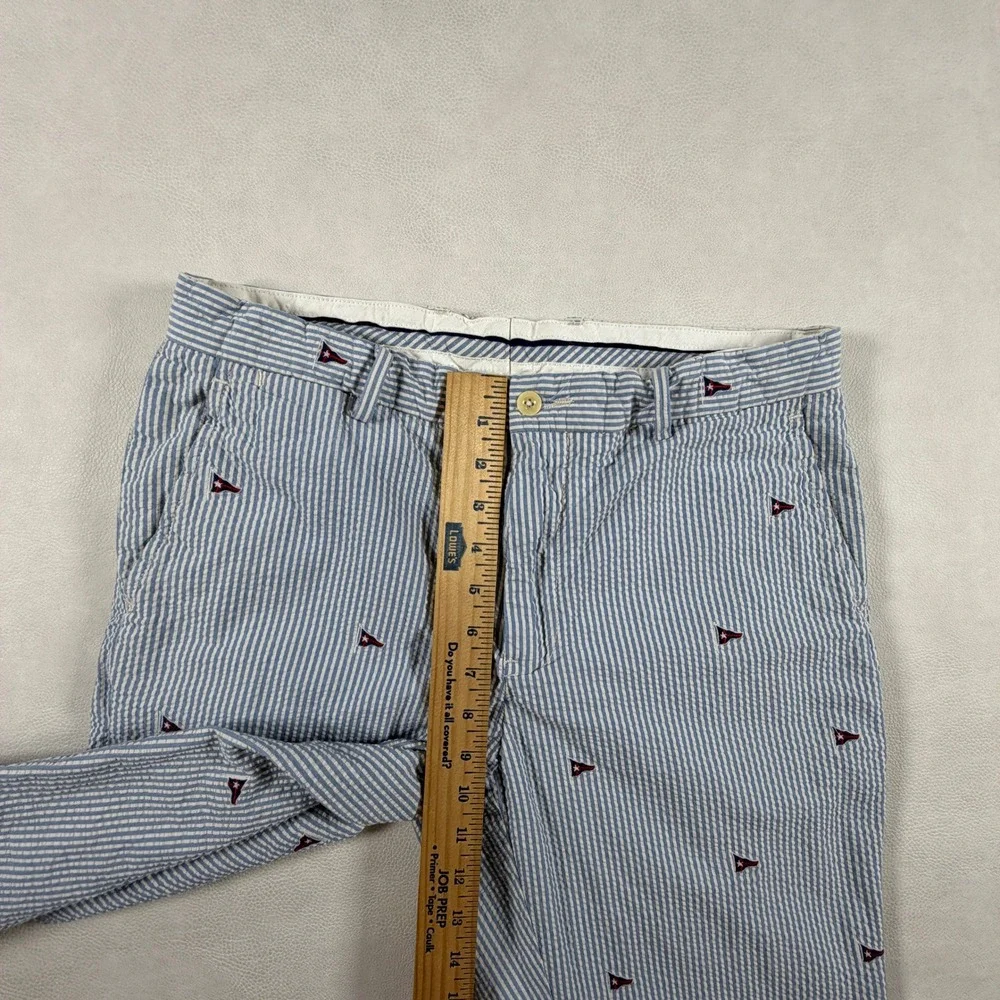 Polo Ralph Lauren Mens 32x30 Seersucker Striped Nautical Pennant Flag Pants Blue